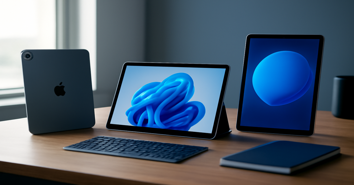 Explore the best планшеты 2023 for work and entertainment in a modern workspace setting.