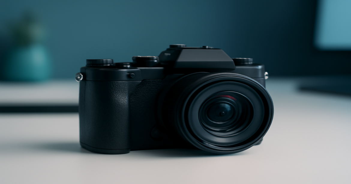 High-quality camera for photo and video displayed on a modern desk, perfect for tech enthusiasts.